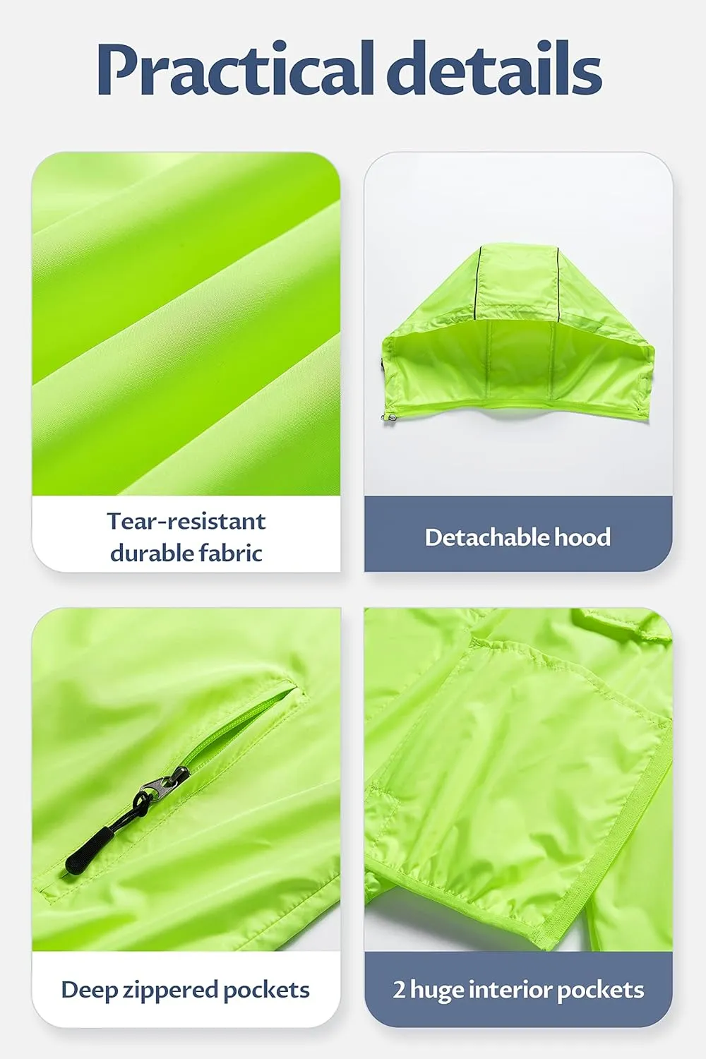 CREATMO US Men's Packable Waterproof Running Rain Coats Reflective Cycling Jacket Windbreaker With Removable Hood