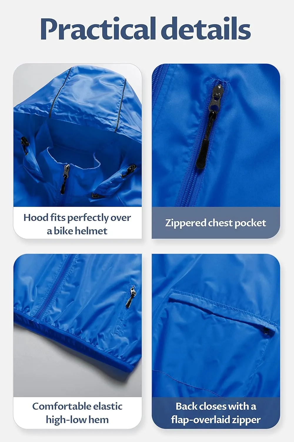 CREATMO US Men's Packable Waterproof Running Rain Coats Reflective Cycling Jacket Windbreaker With Removable Hood