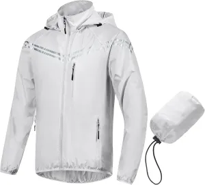 CREATMO US Men's Packable Waterproof Running Rain Coats Reflective Cycling Jacket Windbreaker With Removable Hood