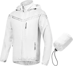 CREATMO US Men's Packable Waterproof Running Rain Coats Reflective Cycling Jacket Windbreaker With Removable Hood
