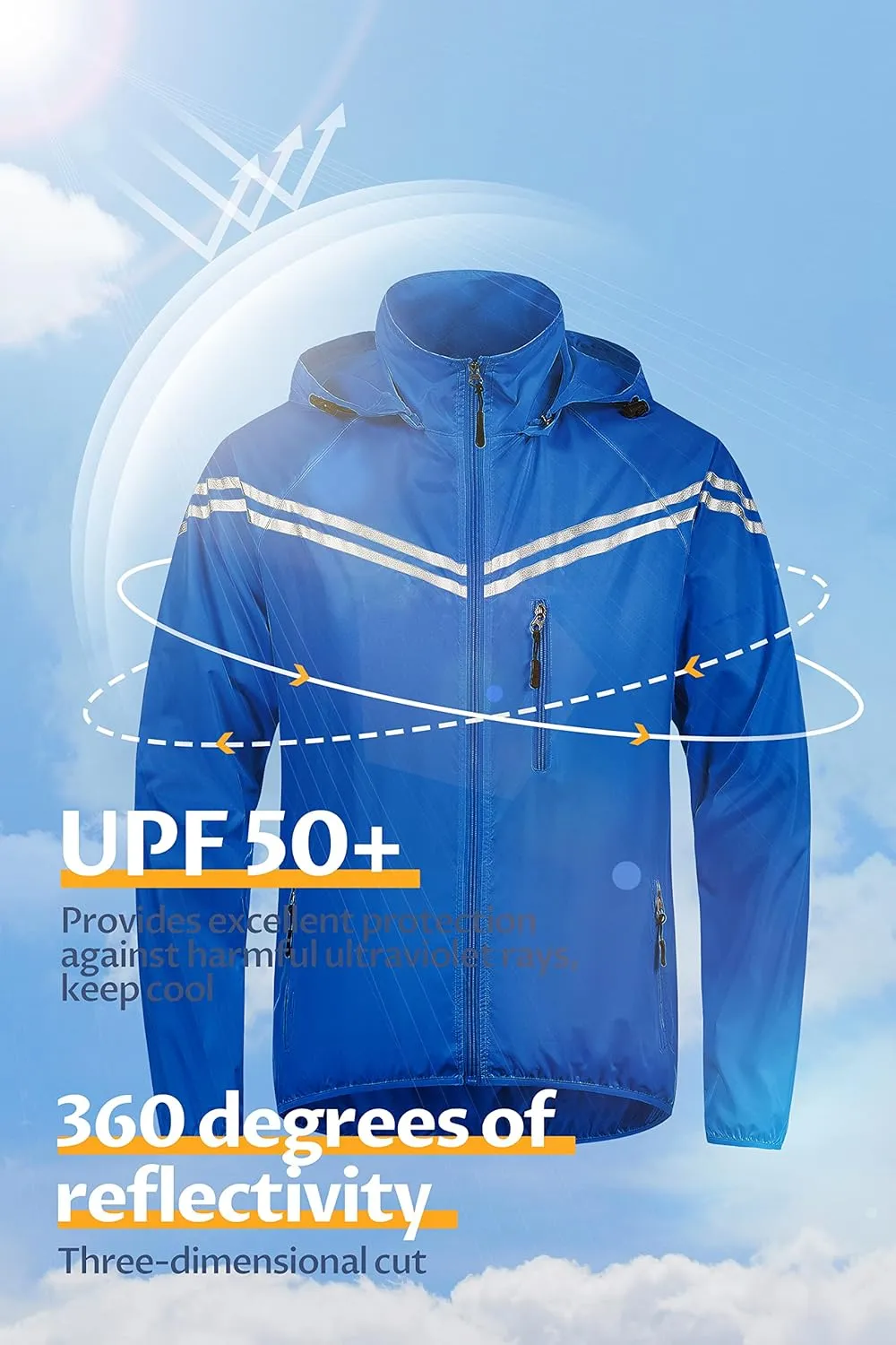 CREATMO US Men's Packable Waterproof Running Rain Coats Reflective Cycling Jacket Windbreaker With Removable Hood