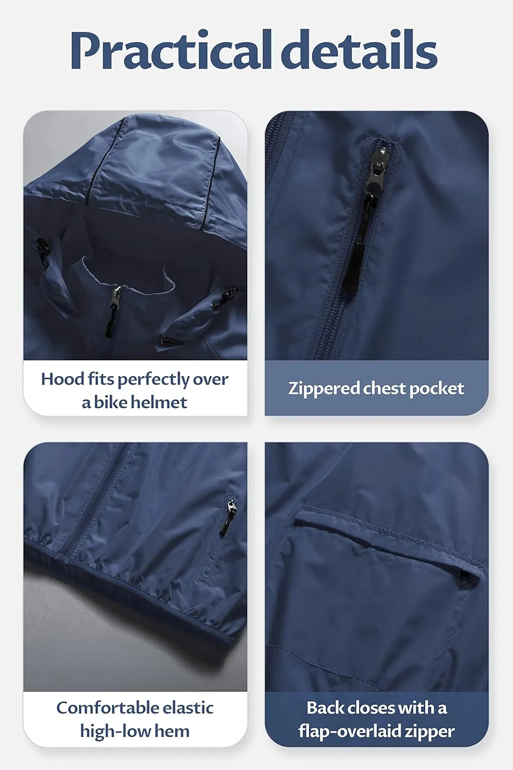 CREATMO US Men's Packable Waterproof Running Rain Coats Reflective Cycling Jacket Windbreaker With Removable Hood