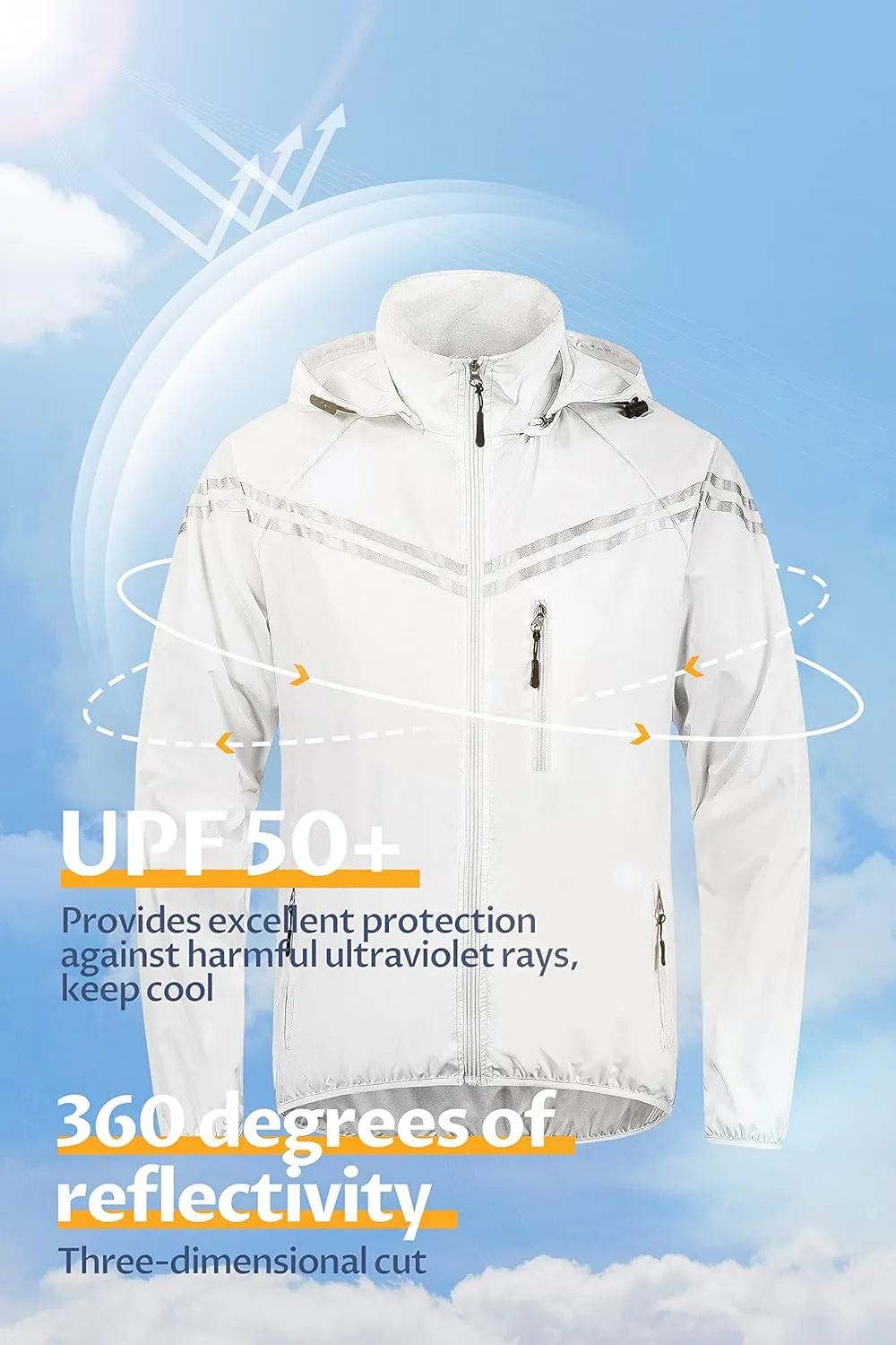 CREATMO US Men's Packable Waterproof Running Rain Coats Reflective Cycling Jacket Windbreaker With Removable Hood