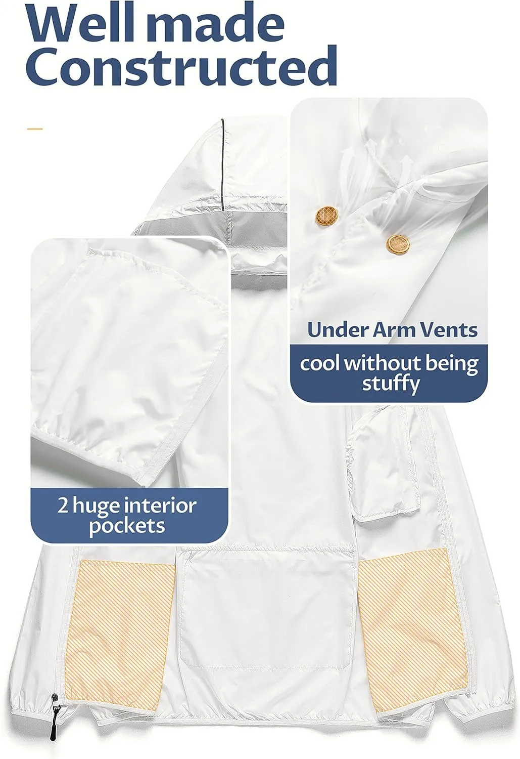 CREATMO US Men's Packable Waterproof Running Rain Coats Reflective Cycling Jacket Windbreaker With Removable Hood
