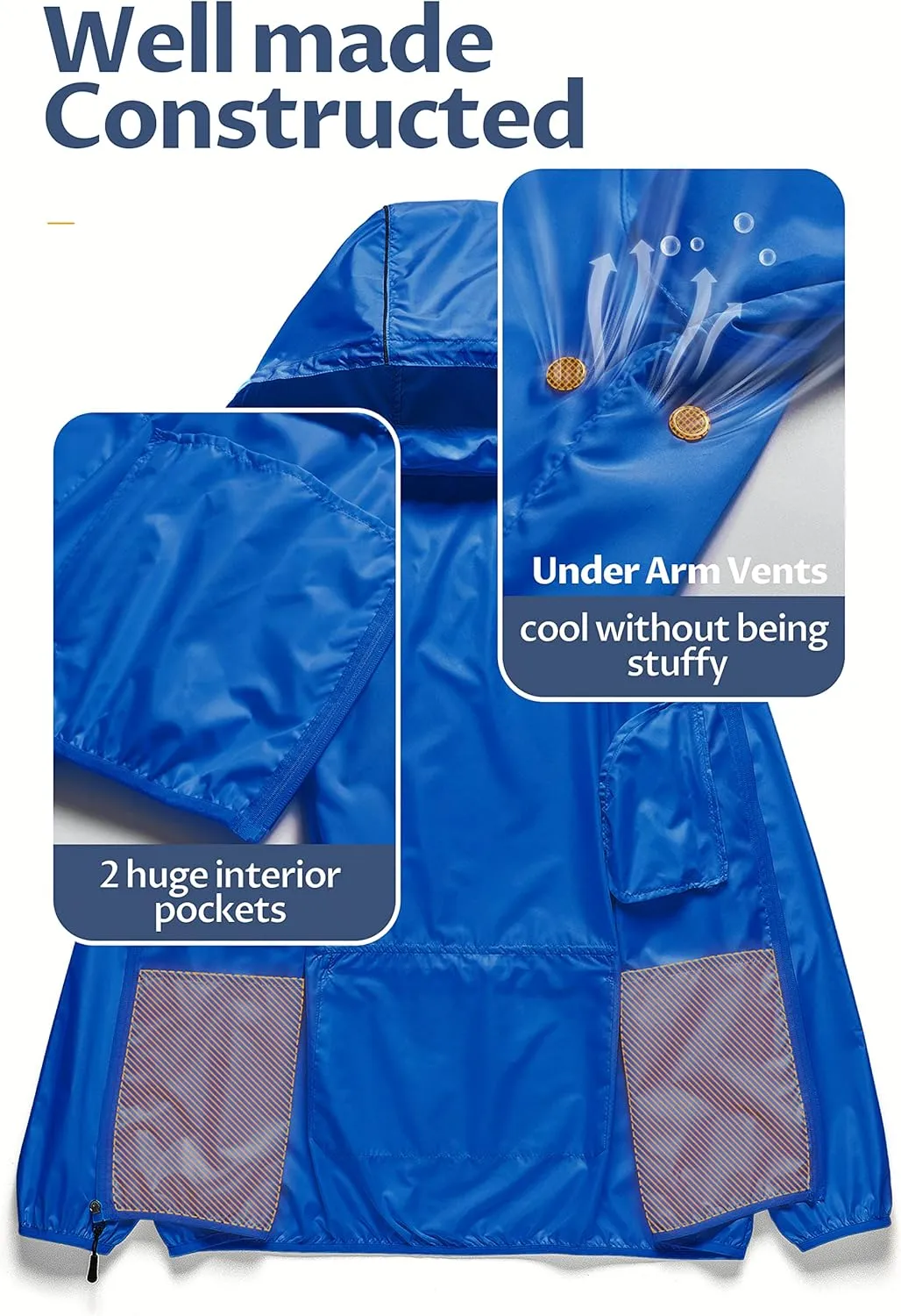 CREATMO US Men's Packable Waterproof Running Rain Coats Reflective Cycling Jacket Windbreaker With Removable Hood