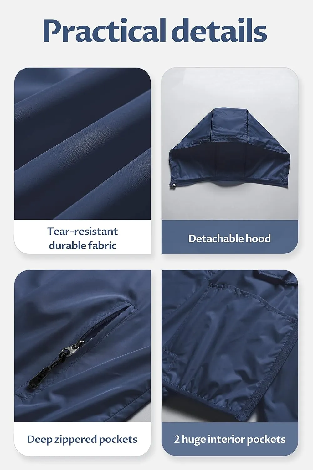 CREATMO US Men's Packable Waterproof Running Rain Coats Reflective Cycling Jacket Windbreaker With Removable Hood