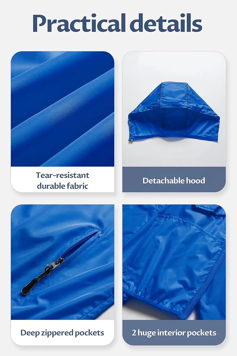 CREATMO US Men's Packable Waterproof Running Rain Coats Reflective Cycling Jacket Windbreaker With Removable Hood