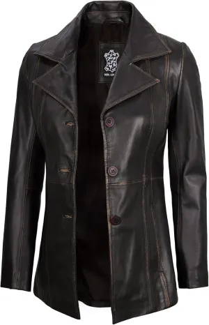 Decrum Leather Blazers for Women - Stylish Blazer Style Casual Real Lambskin Leather Jacket Women