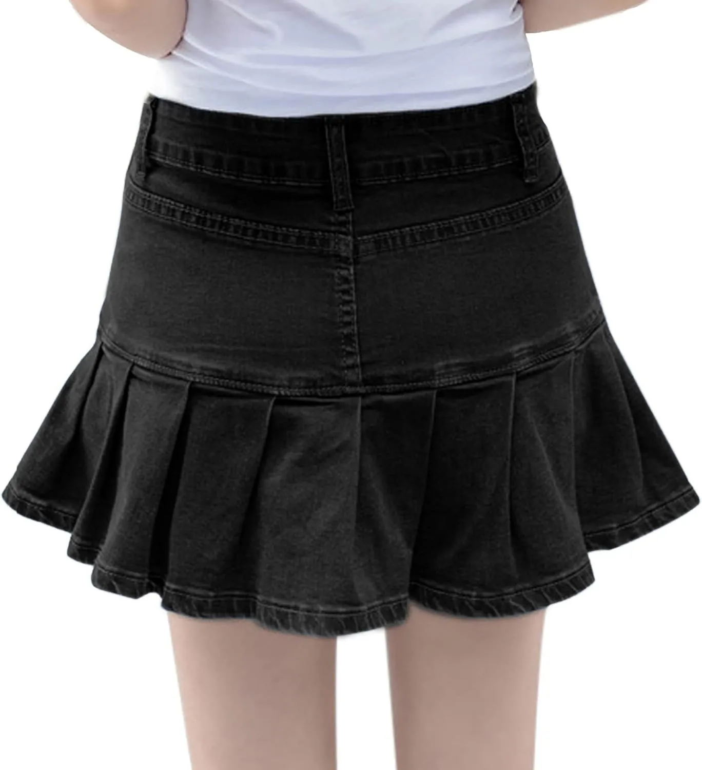 Dqbeng Women's A Line Denim Ruffle Skirt Y2K Pleated Mini Jean Skirts with Pockets