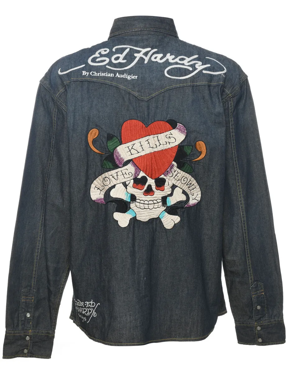 Ed Hardey Long Sleeved Y2K Denim Shirt - XL
