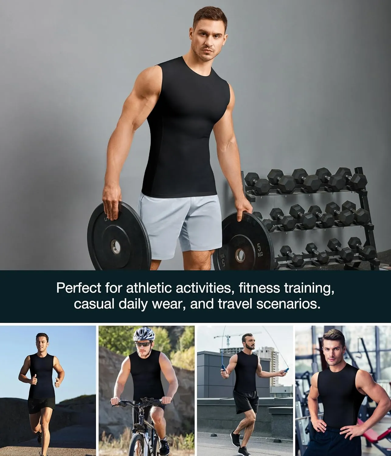Eleady 2 Packs Compression Shirt Men Workout Shirts Athletic Base Layer Sleeveless Tank Top Slimming Undershirt