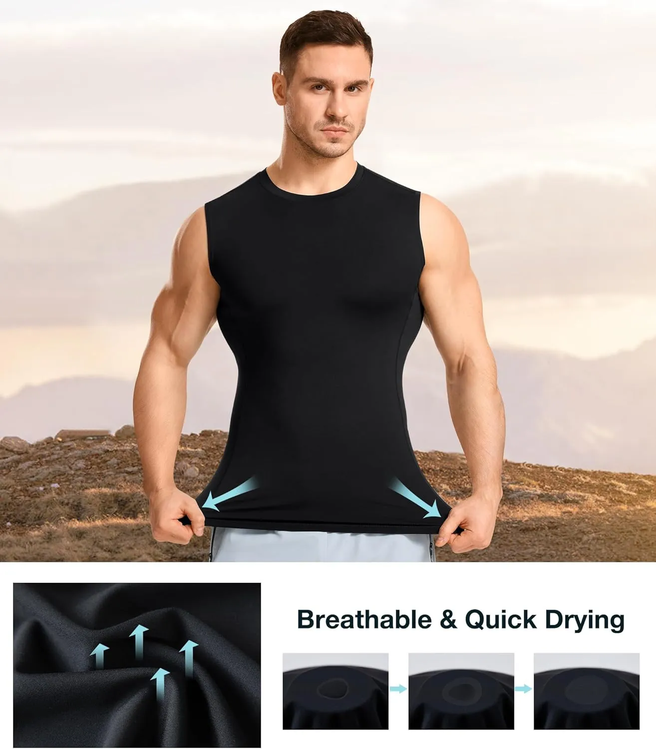 Eleady 2 Packs Compression Shirt Men Workout Shirts Athletic Base Layer Sleeveless Tank Top Slimming Undershirt
