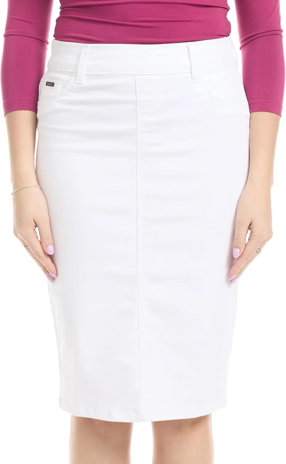 ESTEEZ Women's Stretch Denim Pencil Skirt  Soft, Flexible, Body-Hugging, Knee-Length Jean Skirt Brooklyn