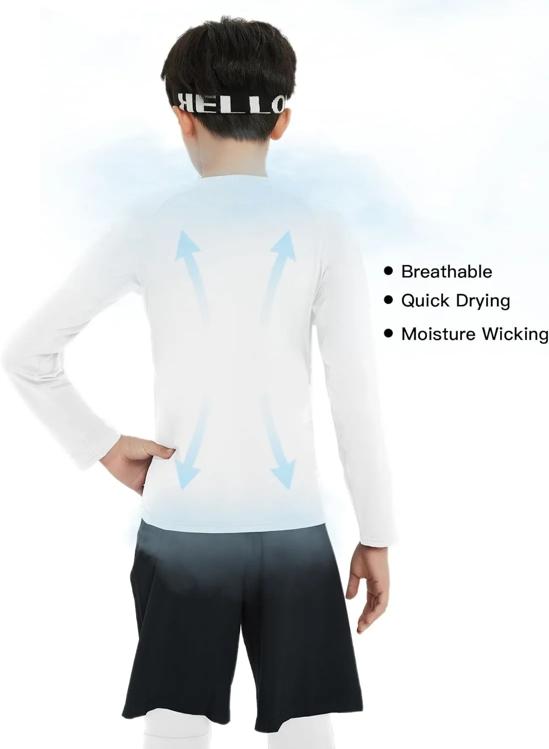 EXARUS 4 Pack Boys Compression Shirts Youth Long Sleeve Sports Base Layer Moisture Wicking Undershirts for Football 6-12Y