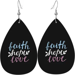 Faith Hope Love Christian Earrings For Women Lightweight Teardrop Dangle Earrings Fashion Faux Leather Earrings