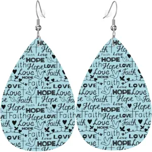 Faith Hope Love Christian Earrings For Women Lightweight Teardrop Dangle Earrings Fashion Faux Leather Earrings