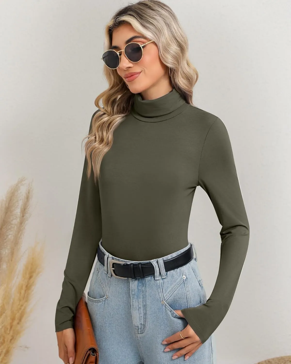 Ficerd 3 Pack Women's Turtleneck Tops, Long Sleeve Casual T-Shirts Slim Fitted Underwear Tops Thermal Base Layer Undershirts