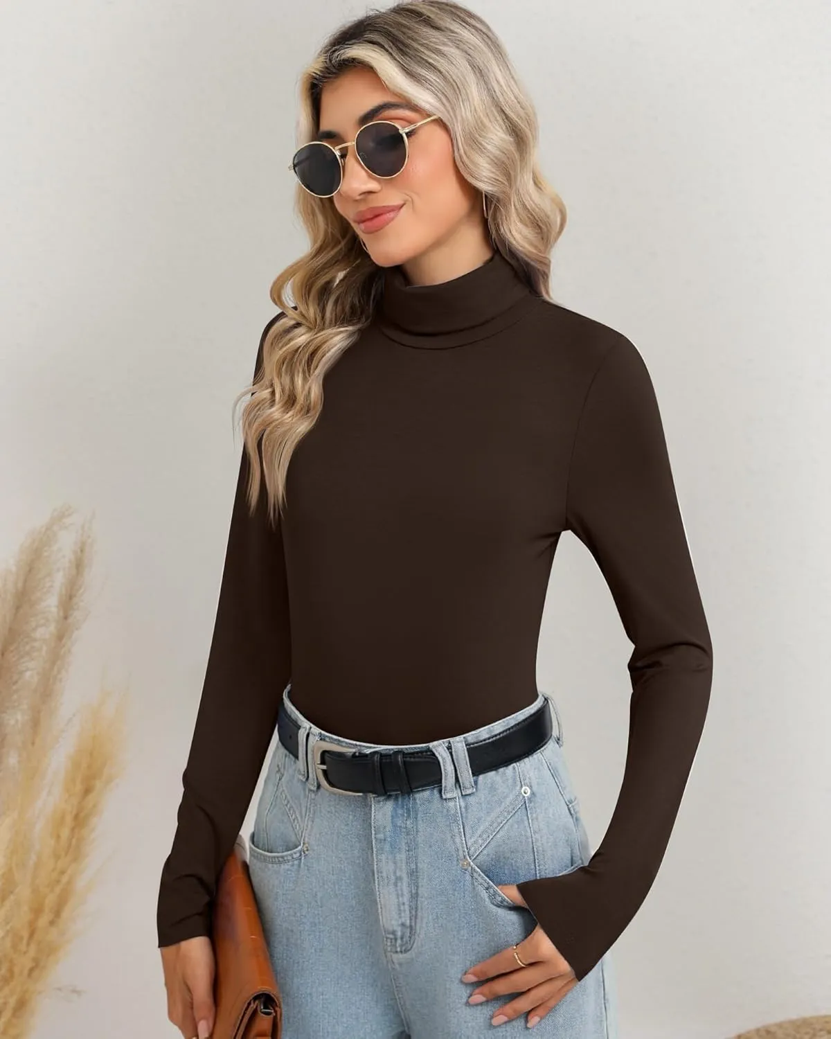 Ficerd 3 Pack Women's Turtleneck Tops, Long Sleeve Casual T-Shirts Slim Fitted Underwear Tops Thermal Base Layer Undershirts