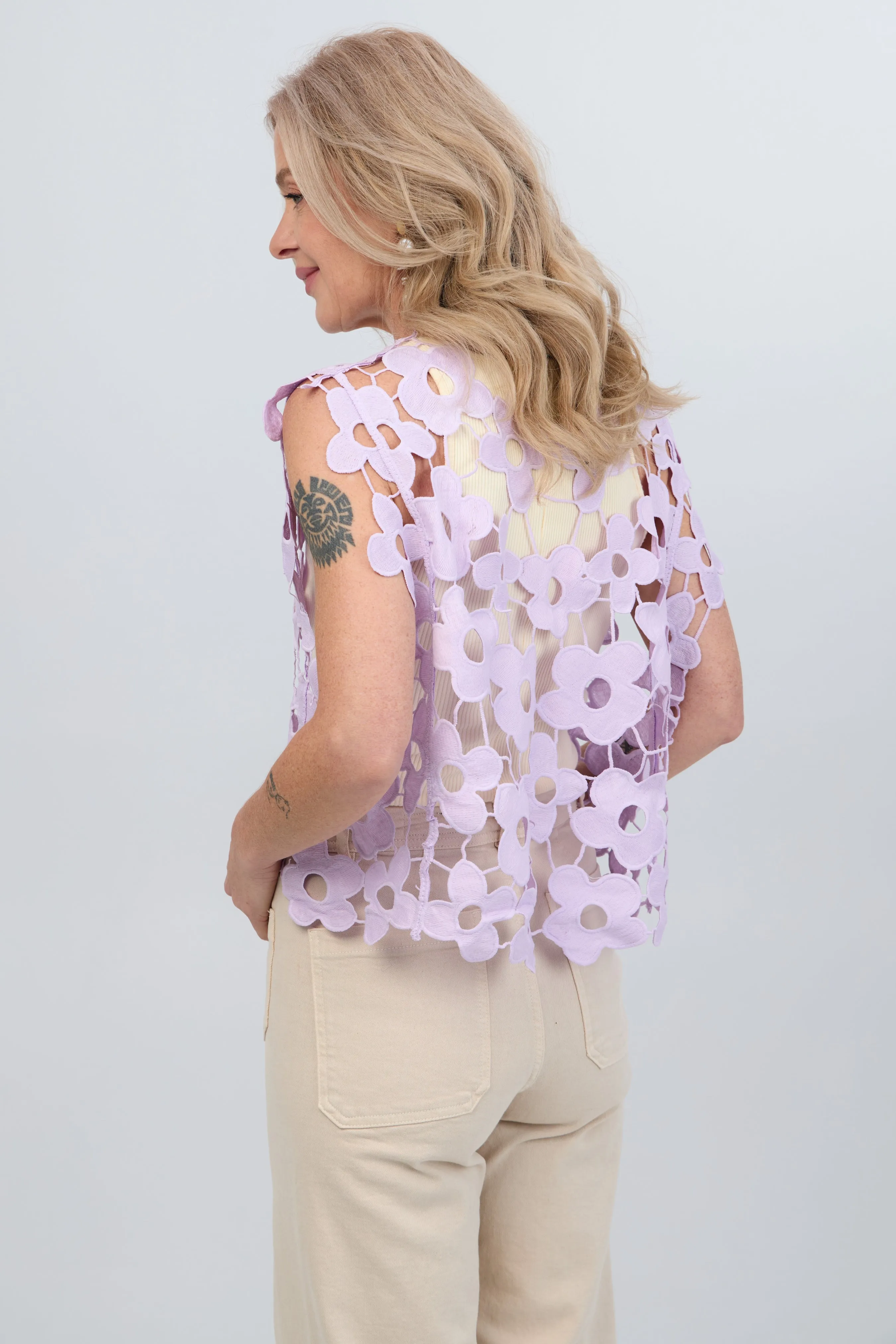 Floral Open Knit Vest Top