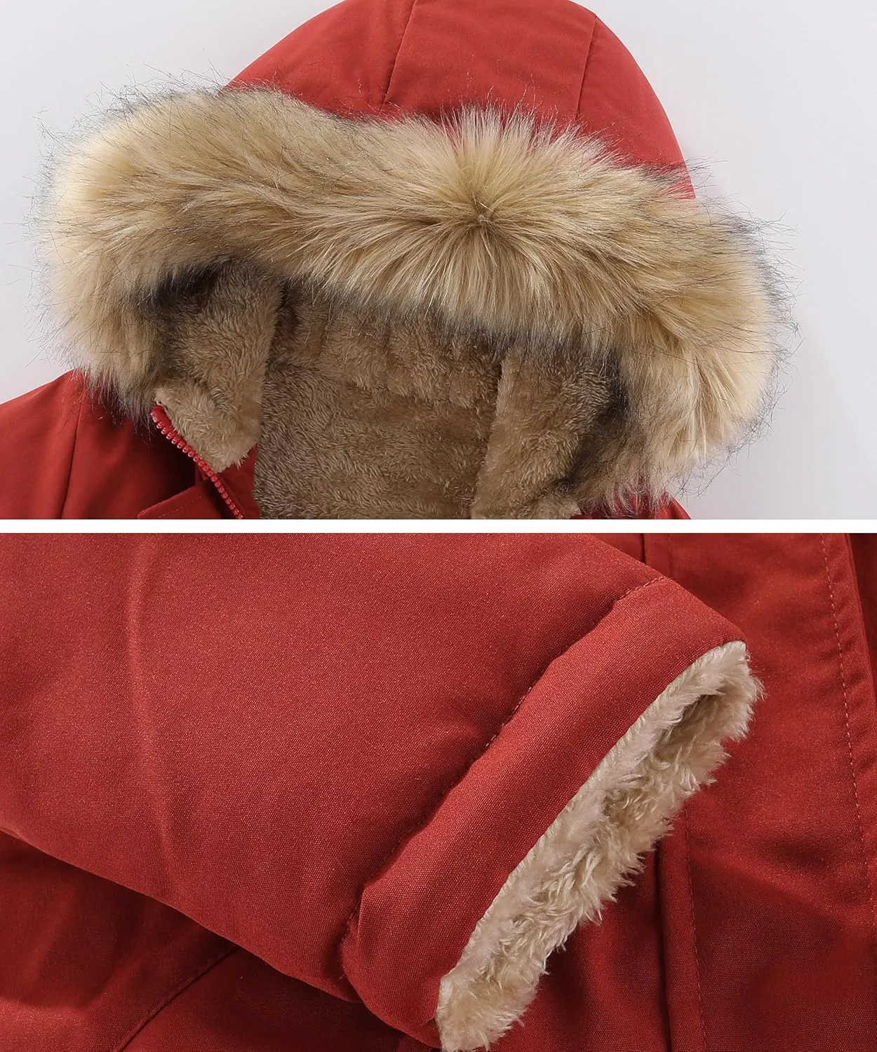 Girls Winter Coat Hooded Fake-Down Padded Jacket Sherpa Lined Puffer Outerwear