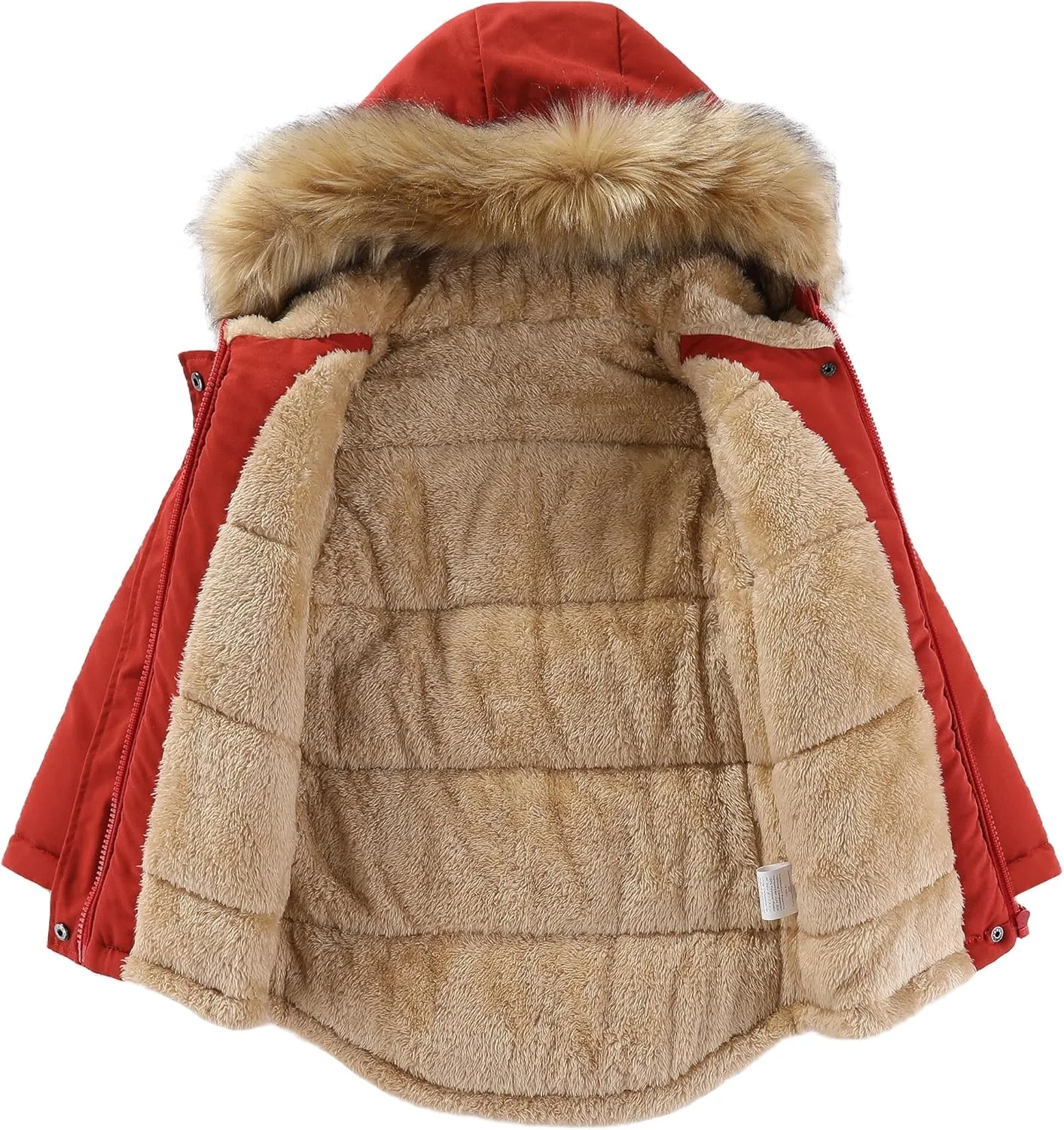 Girls Winter Coat Hooded Fake-Down Padded Jacket Sherpa Lined Puffer Outerwear