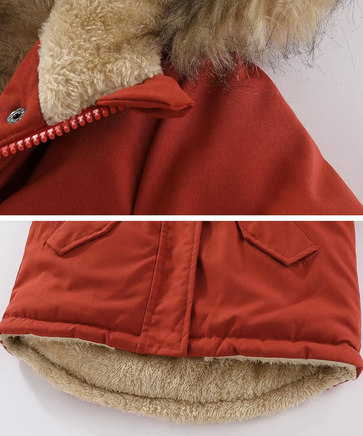 Girls Winter Coat Hooded Fake-Down Padded Jacket Sherpa Lined Puffer Outerwear