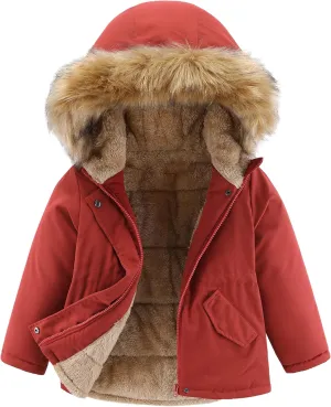 Girls Winter Coat Hooded Fake-Down Padded Jacket Sherpa Lined Puffer Outerwear