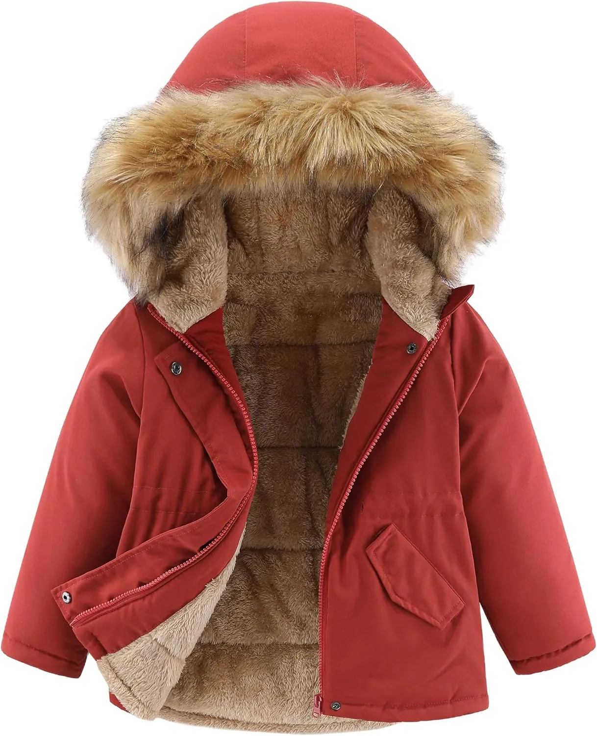 Girls Winter Coat Hooded Fake-Down Padded Jacket Sherpa Lined Puffer Outerwear