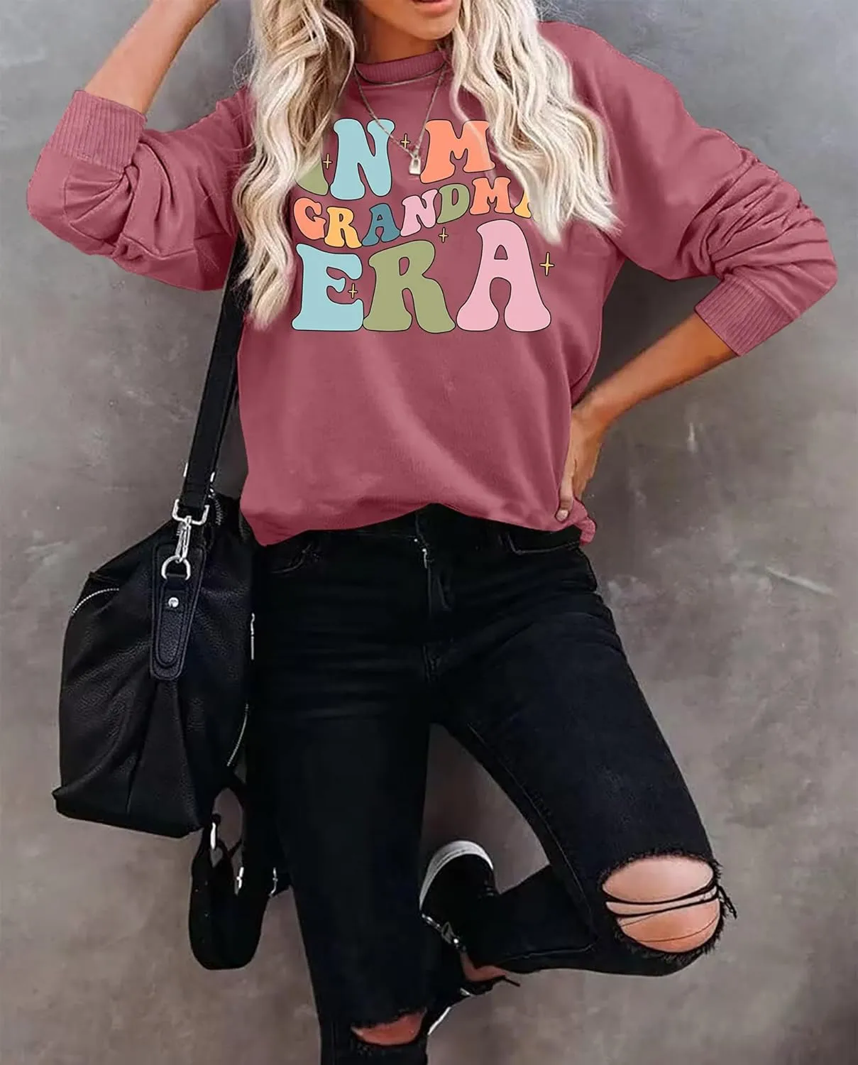 Grandma Sweatshirts Women In My Grandma Era Long Sleeve Gift for Grandma Shirt Graphic Tees Pullover Tops