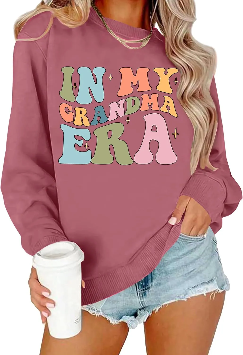 Grandma Sweatshirts Women In My Grandma Era Long Sleeve Gift for Grandma Shirt Graphic Tees Pullover Tops