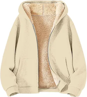 Gumipy Zip Up Hoodie Women Fleece Oversized Hoodie Sweatshirt Plus Size Sherpa Lined Hoodies Jacket Winter Coats with Pockets