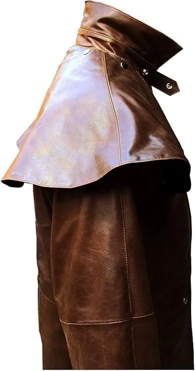 H&D Clothing Mens Brown Leather Long Coat Duster Riding Hunting Steampunk Trench Matrix Coats
