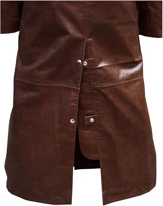 H&D Clothing Mens Brown Leather Long Coat Duster Riding Hunting Steampunk Trench Matrix Coats