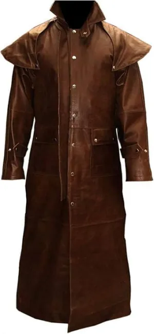 H&D Clothing Mens Brown Leather Long Coat Duster Riding Hunting Steampunk Trench Matrix Coats