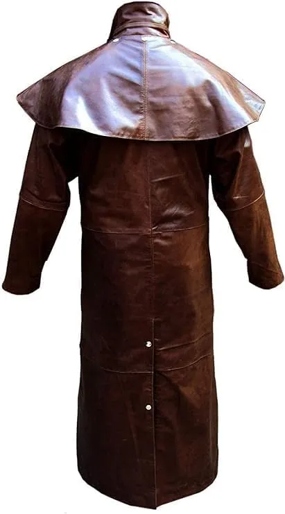 H&D Clothing Mens Brown Leather Long Coat Duster Riding Hunting Steampunk Trench Matrix Coats