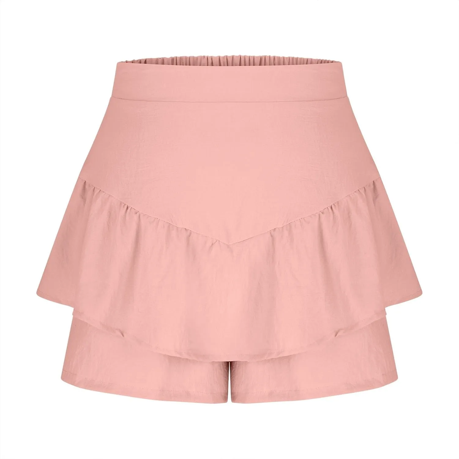 High-Waisted Skirt Shorts for Women Stylish Tummy Control Layered Shirt for Summer Beach Solid Plus Size Casual Short
