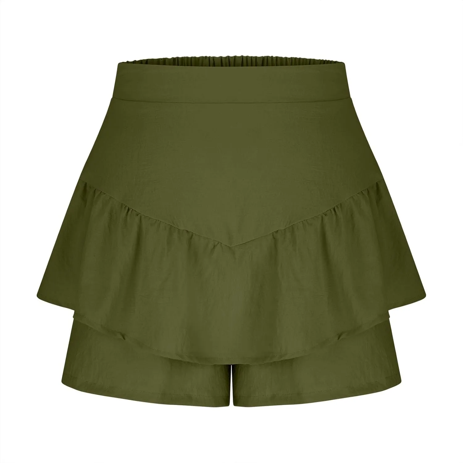 High-Waisted Skirt Shorts for Women Stylish Tummy Control Layered Shirt for Summer Beach Solid Plus Size Casual Short