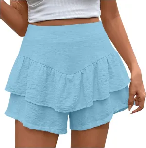 High-Waisted Skirt Shorts for Women Stylish Tummy Control Layered Shirt for Summer Beach Solid Plus Size Casual Short