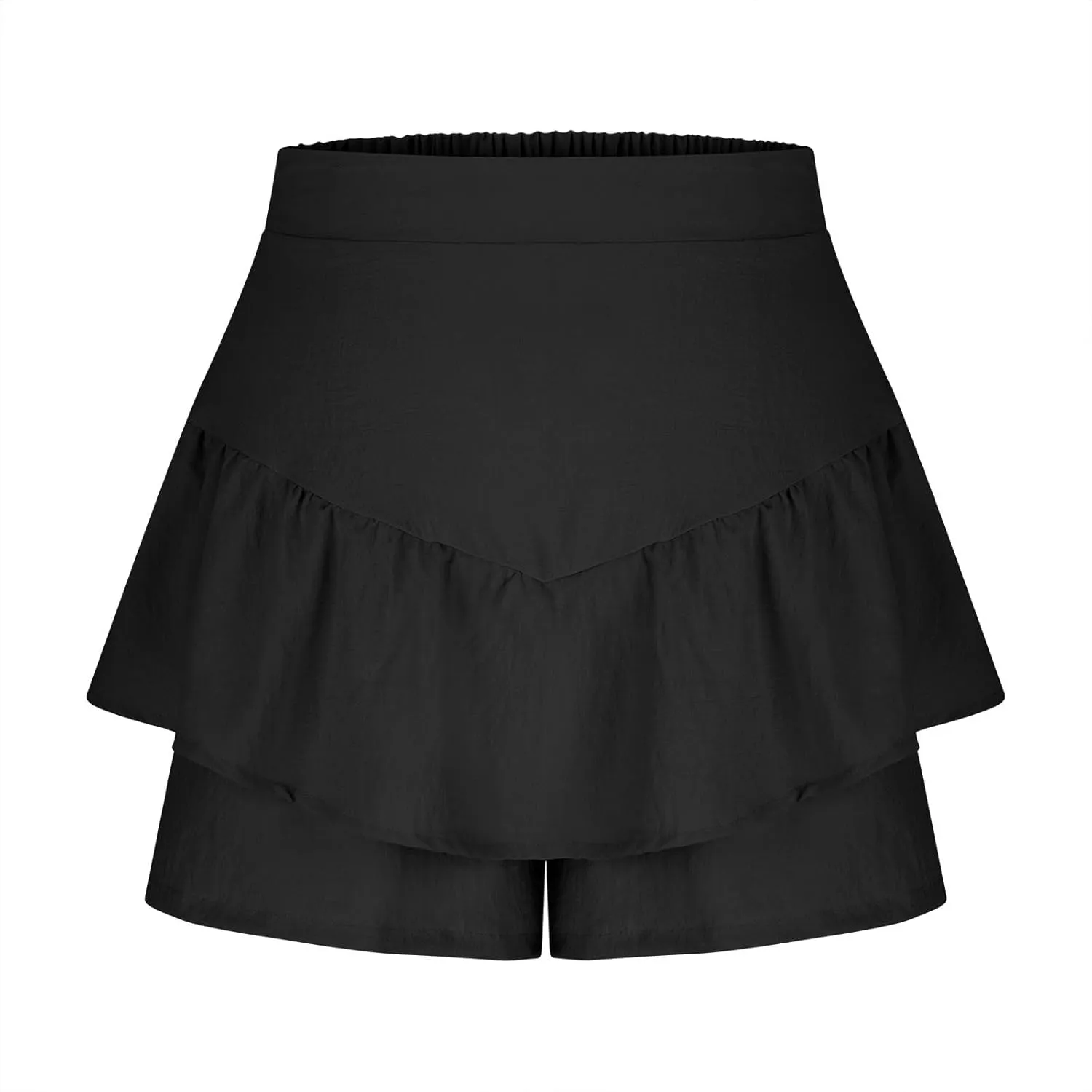High-Waisted Skirt Shorts for Women Stylish Tummy Control Layered Shirt for Summer Beach Solid Plus Size Casual Short