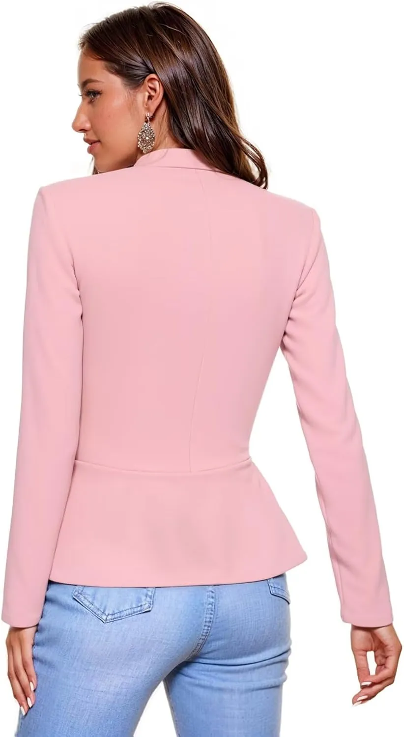 Hybrid & Company Women's Casual Work Office Elegant Open Front Premium Nylon Blazer Jacket
