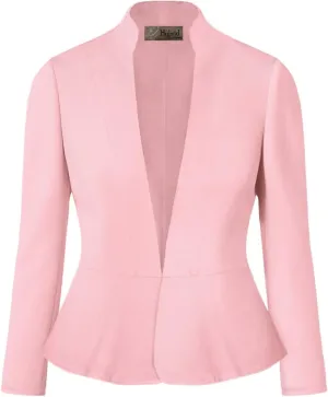 Hybrid & Company Women's Casual Work Office Elegant Open Front Premium Nylon Blazer Jacket