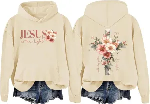 Jesus Is The Light Hoodie, Flowers Crosses Sweatshirt Jesus Is The Light Hoodie, Flowers And Crosses Pullover Hoodie