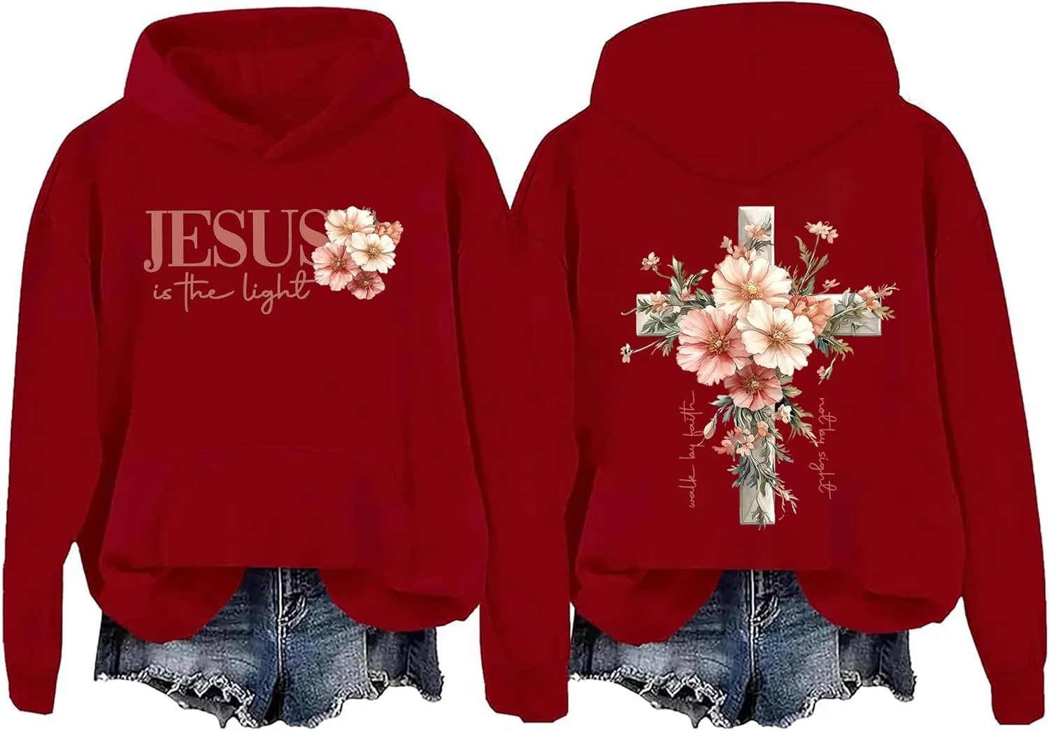 Jesus Is The Light Hoodie, Flowers Crosses Sweatshirt Jesus Is The Light Hoodie, Flowers And Crosses Pullover Hoodie