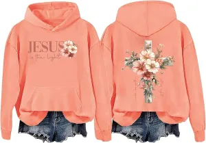 Jesus Is The Light Hoodie, Flowers Crosses Sweatshirt Jesus Is The Light Hoodie, Flowers And Crosses Pullover Hoodie
