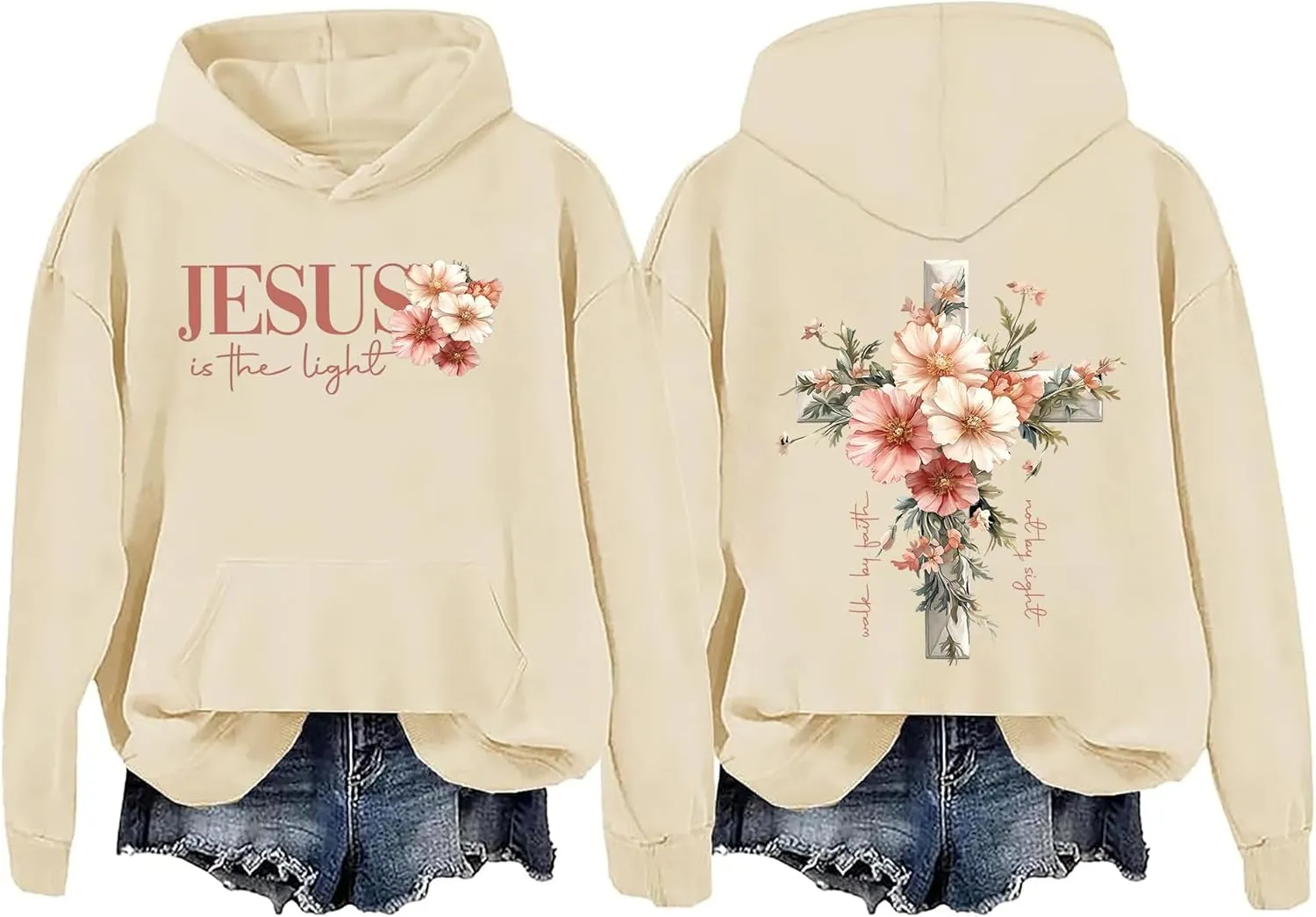 Jesus Is The Light Hoodie, Flowers Crosses Sweatshirt Jesus Is The Light Hoodie, Flowers And Crosses Pullover Hoodie