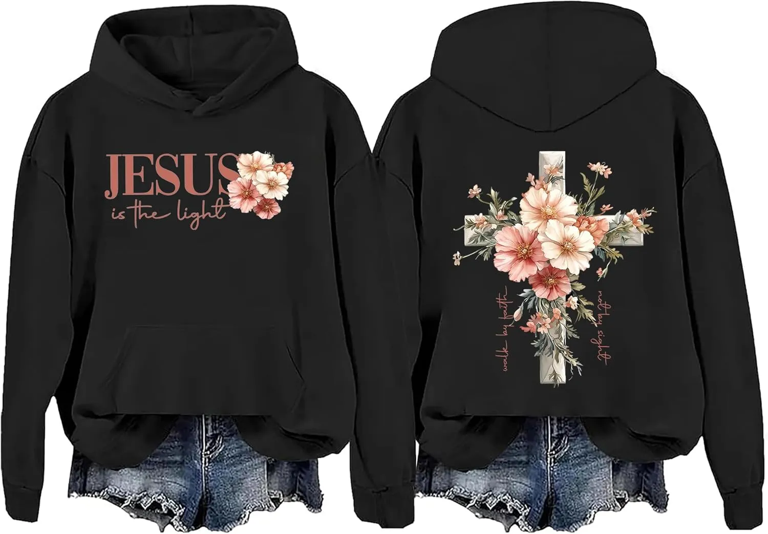 Jesus Is The Light Hoodie, Flowers Crosses Sweatshirt Jesus Is The Light Hoodie, Flowers And Crosses Pullover Hoodie
