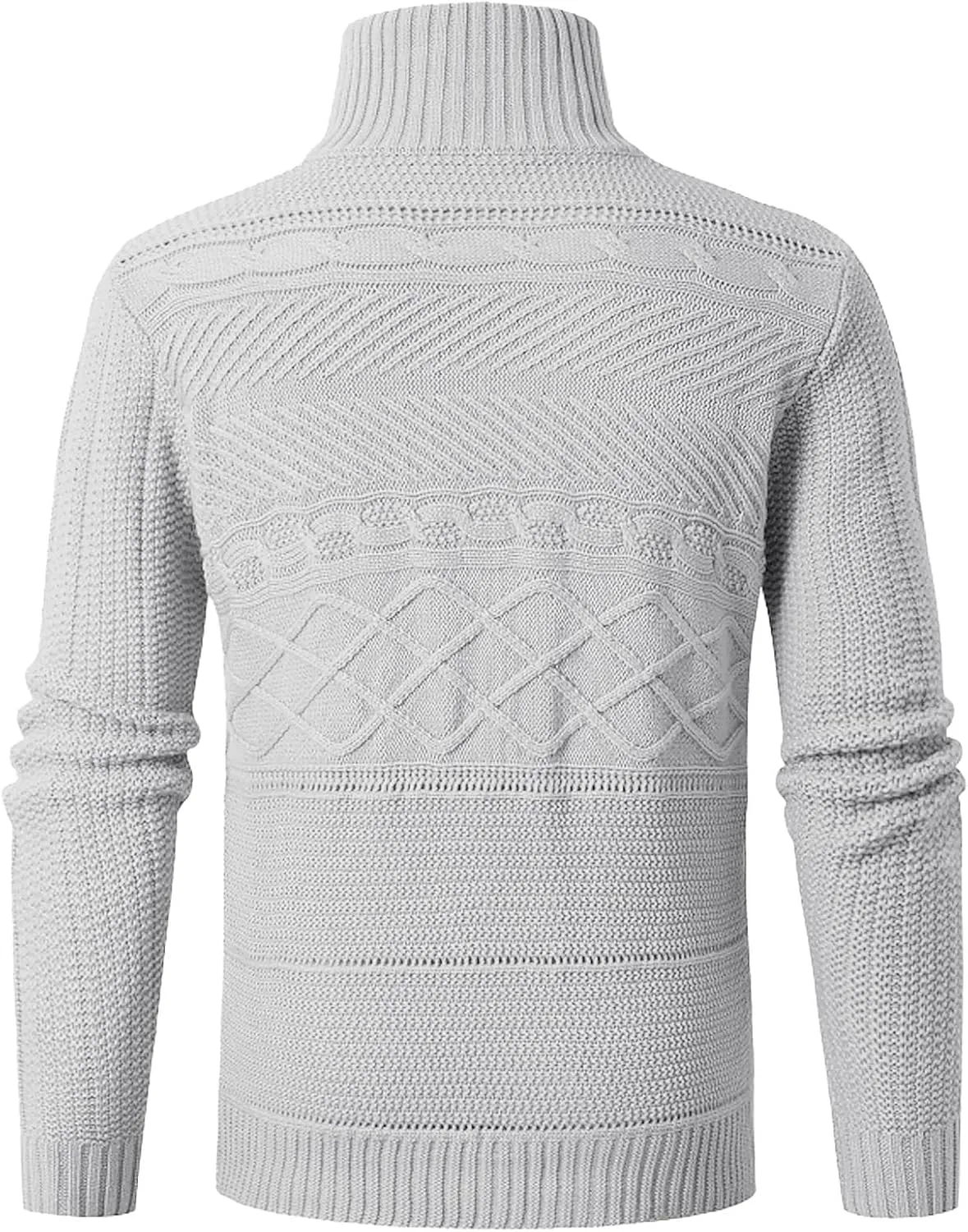 Karlywindow Men's Cable Knitted Oplique Zip Button Front Long Sleeve Cardigan Sweater