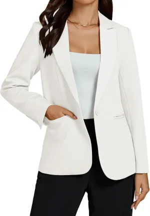 luvamia Dressy Blazers for Women Button Long Sleeve Lapel Business Casual Outfits Office Work Suit Blazer with Pockets