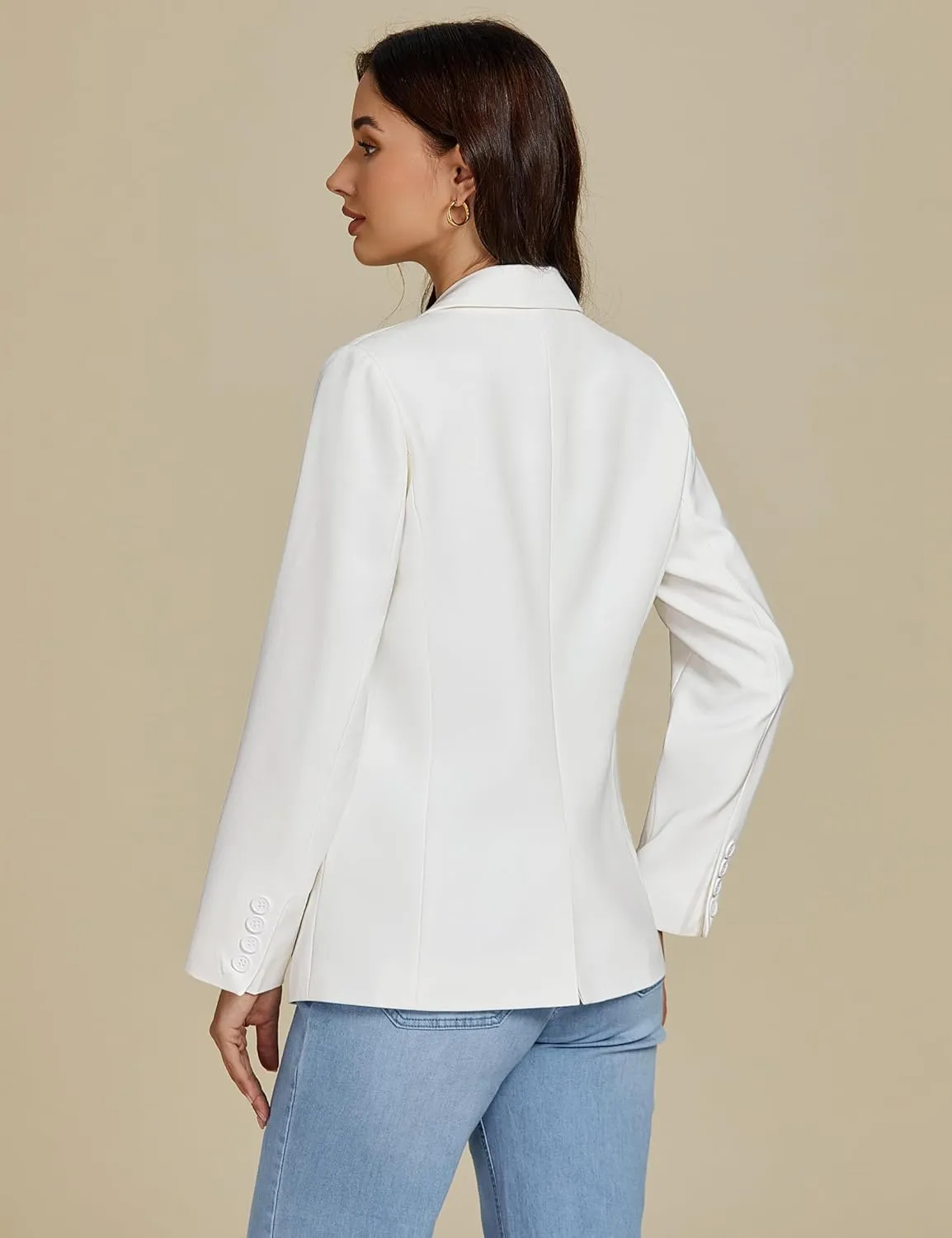 luvamia Dressy Blazers for Women Button Long Sleeve Lapel Business Casual Outfits Office Work Suit Blazer with Pockets