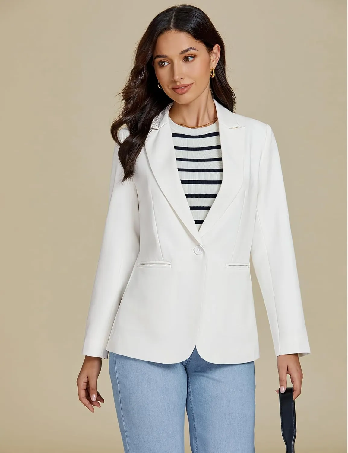 luvamia Dressy Blazers for Women Button Long Sleeve Lapel Business Casual Outfits Office Work Suit Blazer with Pockets
